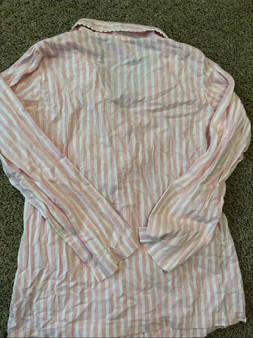 Victoria's Secret Pink White Striped Cotton Shimmer Pajama Set 2 PC Medium